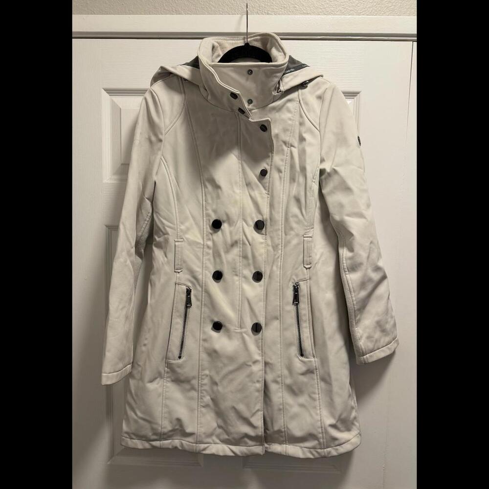 Calvin Klein Stylish White Winter Coat with Removable Hood L